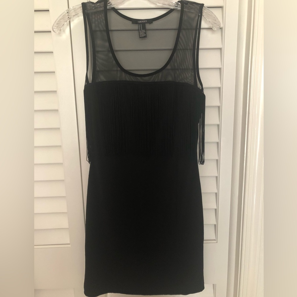 Forever 21 Fringed Sleeveless Black Mini Dress